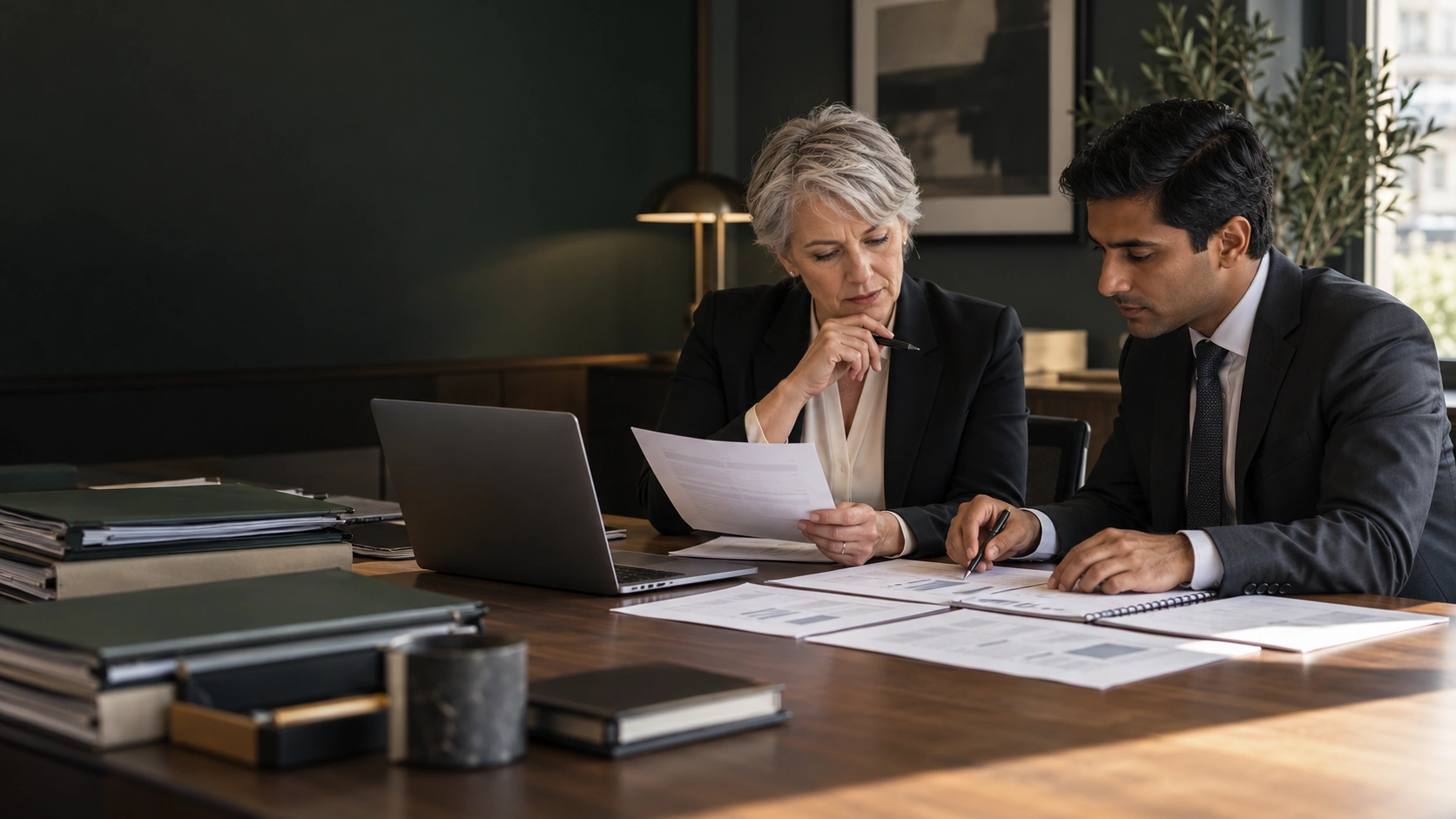 Illustrative review of business records during a corporate investigation.