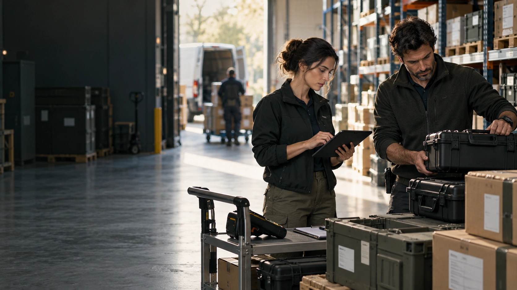 Illustrative coordination of equipment and supplies for security operations.