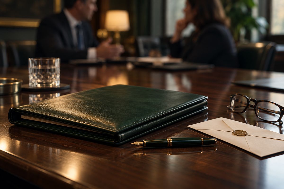 Confidential TSCM report folder on a boardroom table